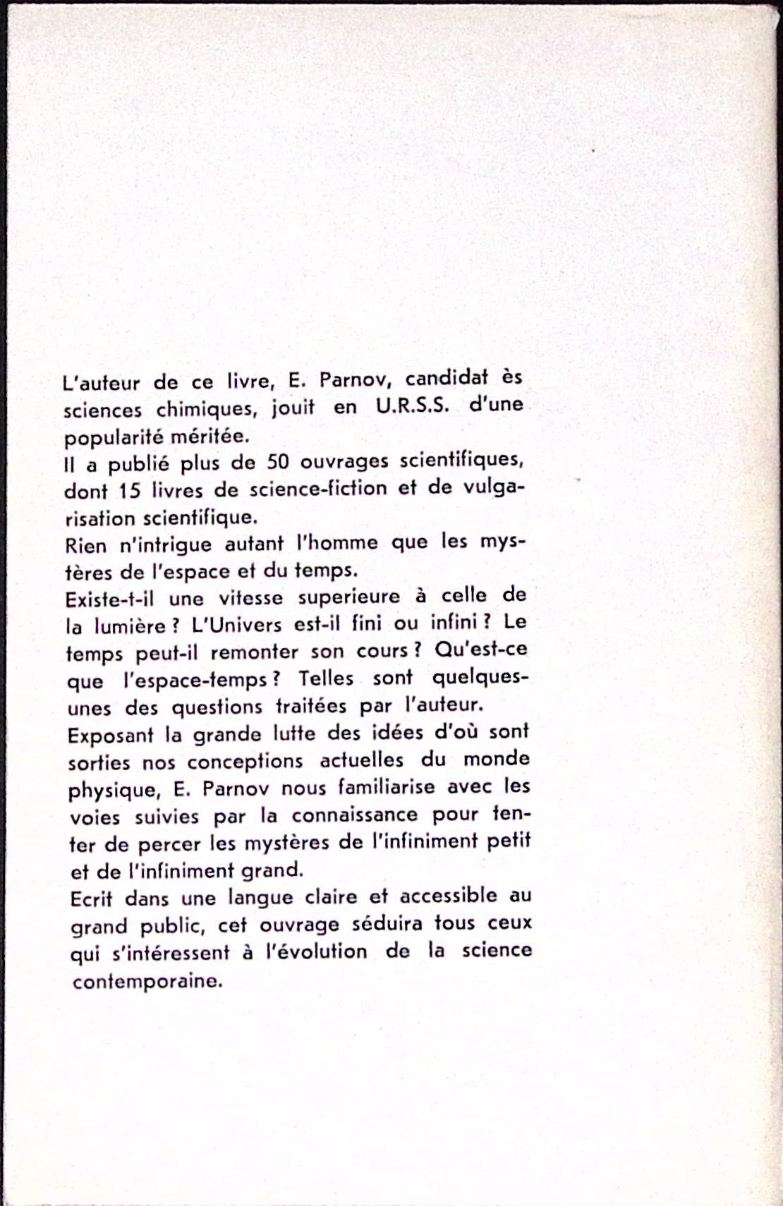 Livre ancien - Espace - Au carrefour des infinis - E. Parnov - EO - 1972 - TTBE- Editions Mir Moscou
