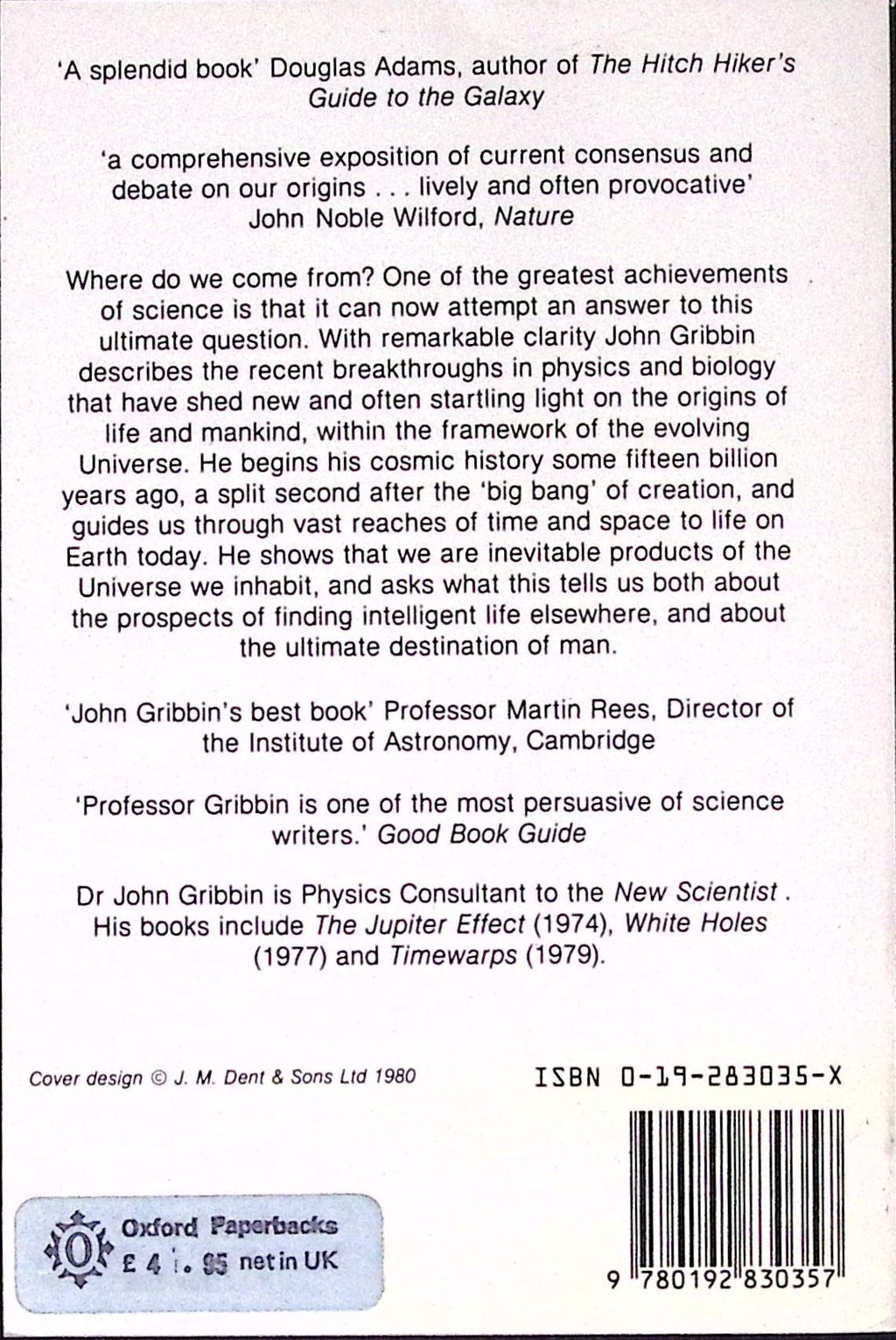 Livre ancien - Espace - Genesis - John Gribbin - EO - 1982 - TTBE- Oxford university press