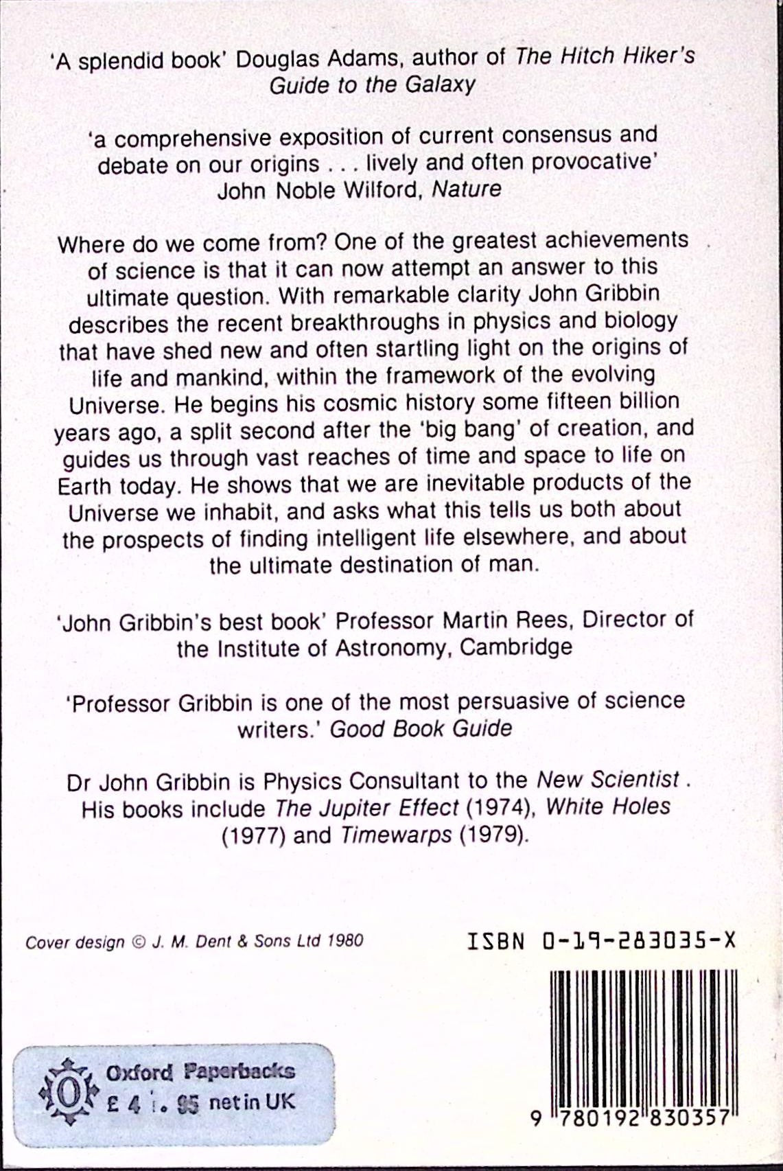 Livre ancien - Espace - Genesis - John Gribbin - EO - 1982 - TTBE- Oxford university press