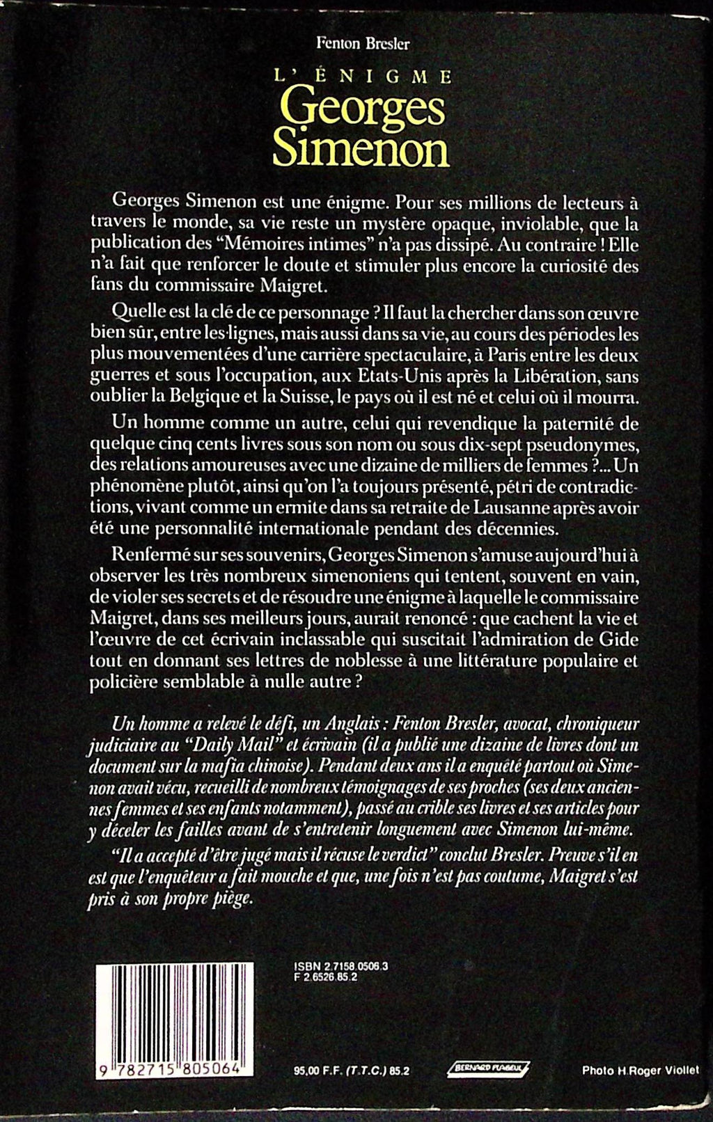 Livre - Georges Simenon - Fenton Bresler - L'énigme Georges Simenon - EO - 1983 - TTBE - Balland