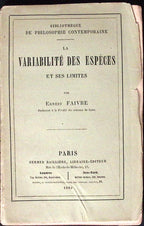 Livre ancien - Biologie - La variabilité des espèces et ses limites - Ernest Faivre - EO - 1868 - BE- Germer Baillière