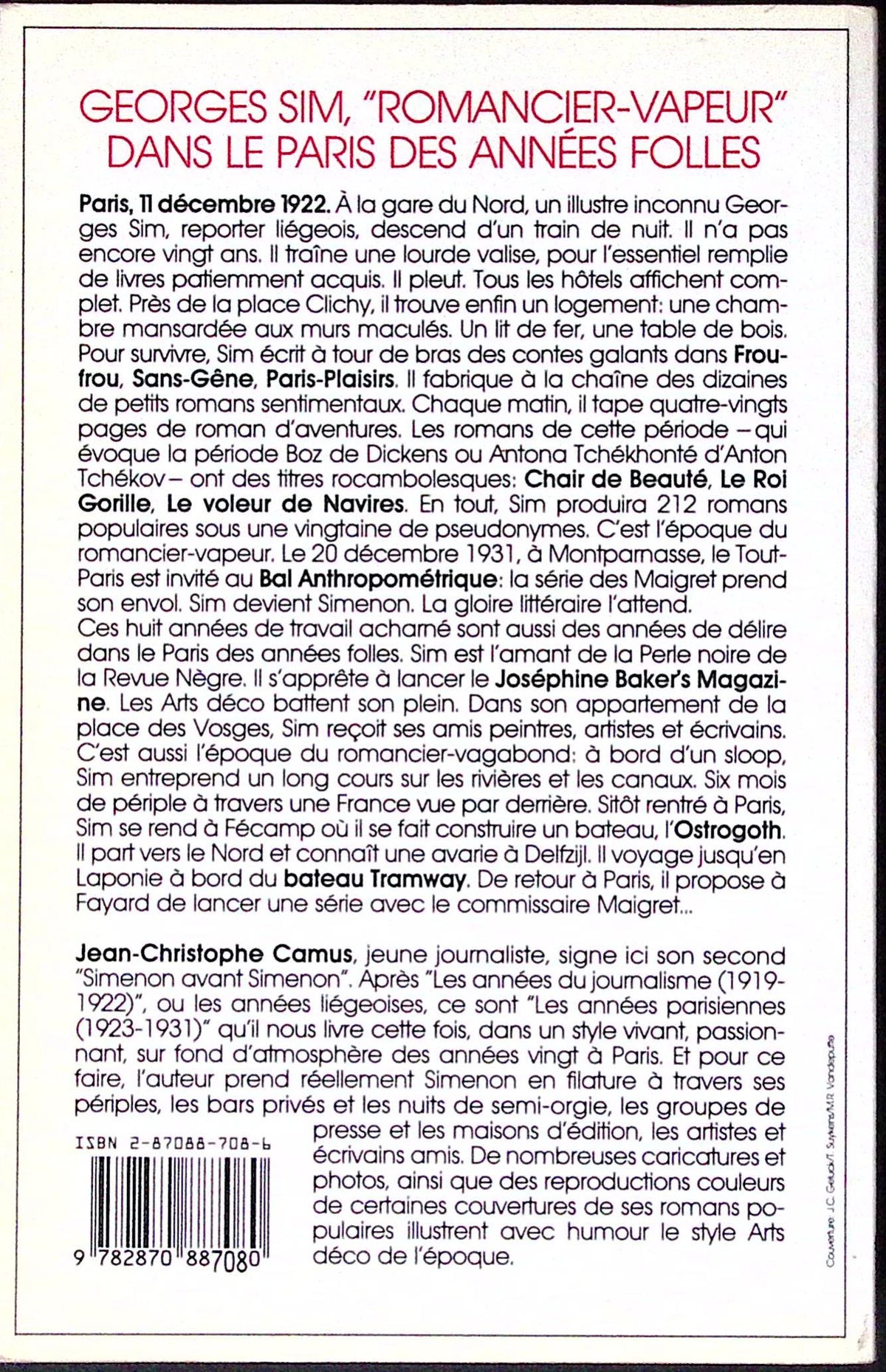 Livre - Georges Simenon - Jean-Christophe Camus - Les années parisiennes - EO - 1990 - TTBE - Didier Hatier