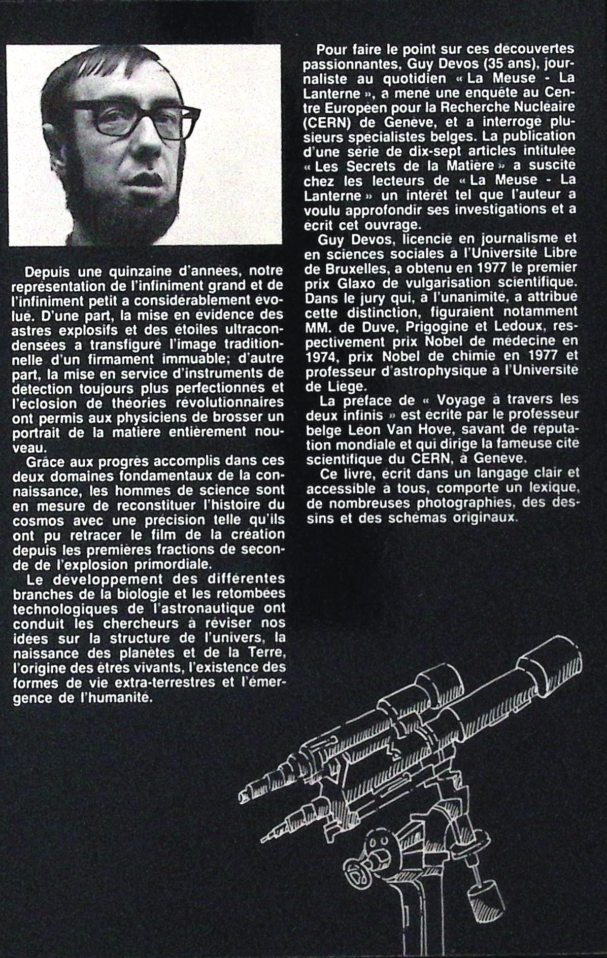 Livre ancien - Espace - Voyage à travers les deux infinis - Guy Devos - EO - 1978 - TTBE- Rossel