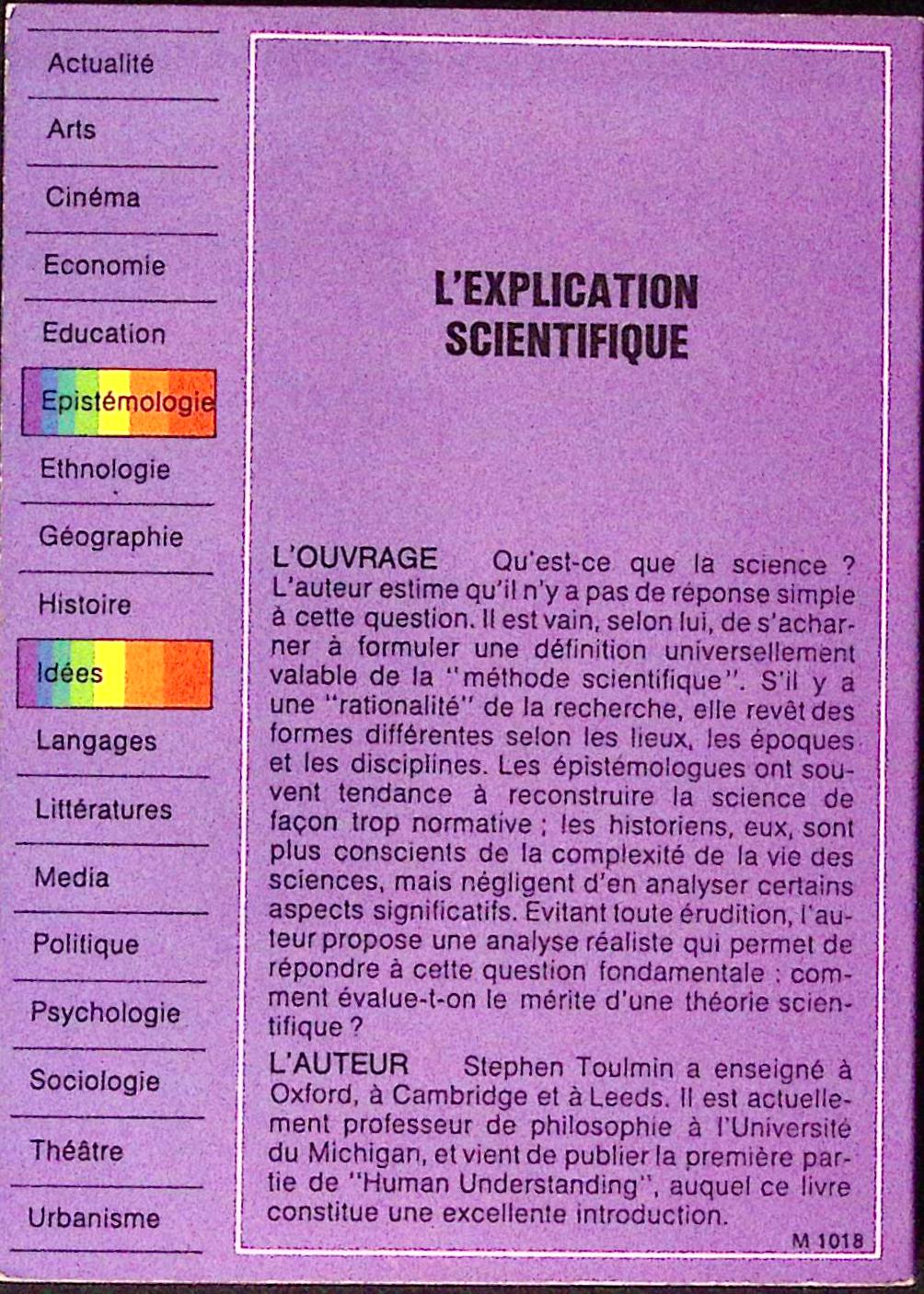 Livre ancien - Philosophie - L'explication scientifique - Stephen Toulmin - EO - 1973 - TTBE - Armand Colin