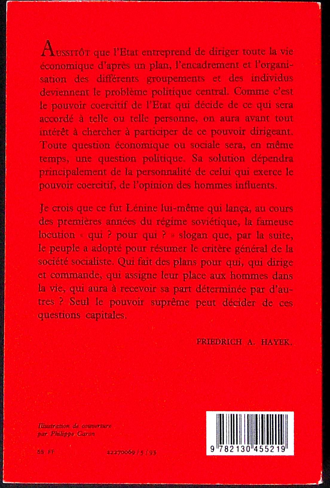 Livre ancien - Philosophie - La route de la servitude - Friedrich A. Hayek - RE - 1993 - TTBE- Quadrige/Presse Universitaire de France