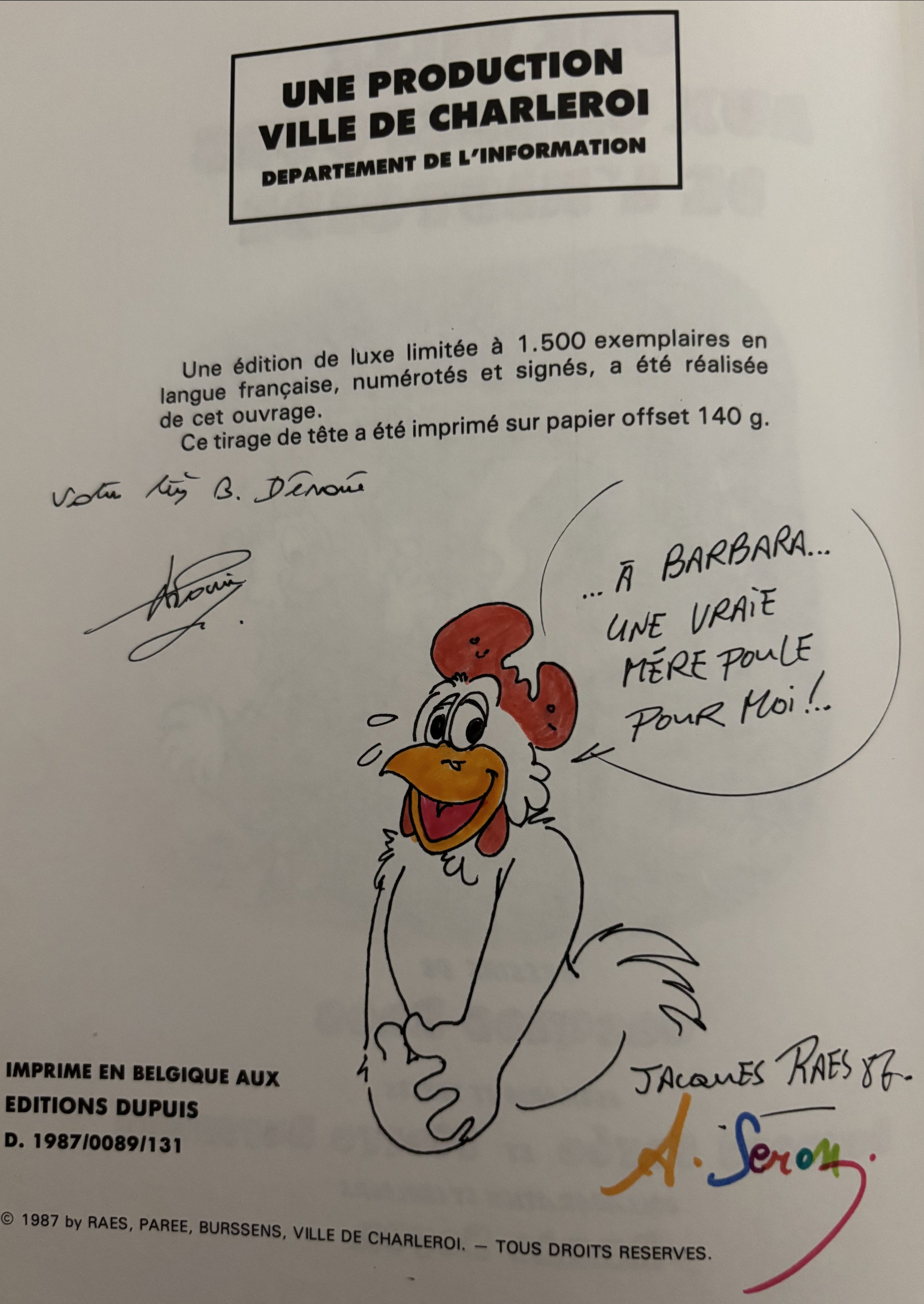 Bd dédicacée - Charleroi - Une ville aux carrefours de l'histoire - Raes - EO - 1987 - TTBE - Willy Seron