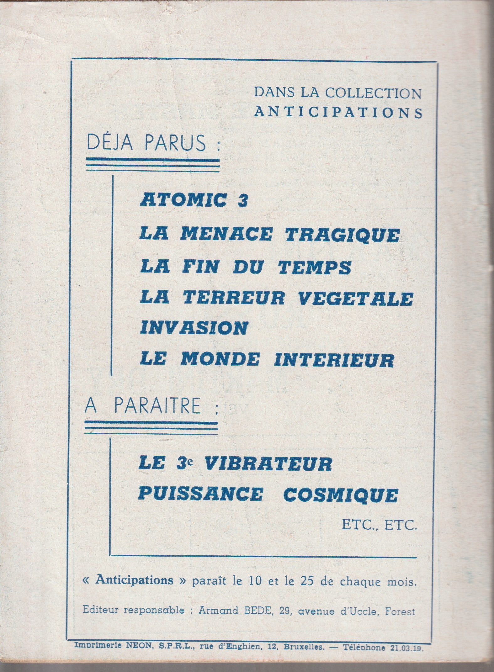 Livre science-fiction - Collection Anticipations - Livrets 1 à 13  - EO - 1945/1946- TBE- La Lucarne