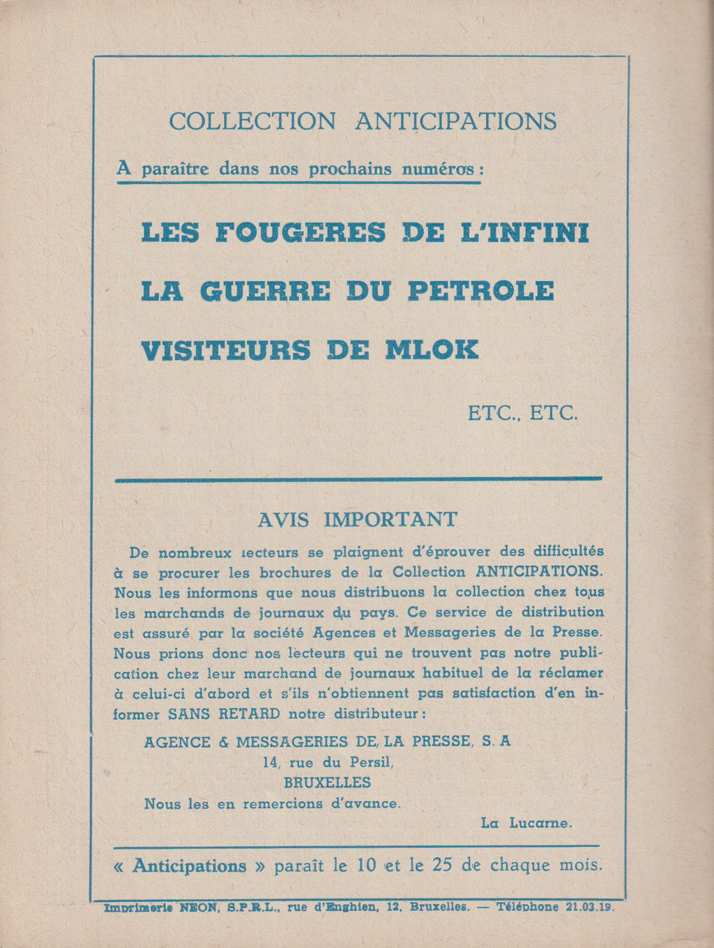 Livre science-fiction - Collection Anticipations - Livrets 1 à 13  - EO - 1945/1946- TBE- La Lucarne