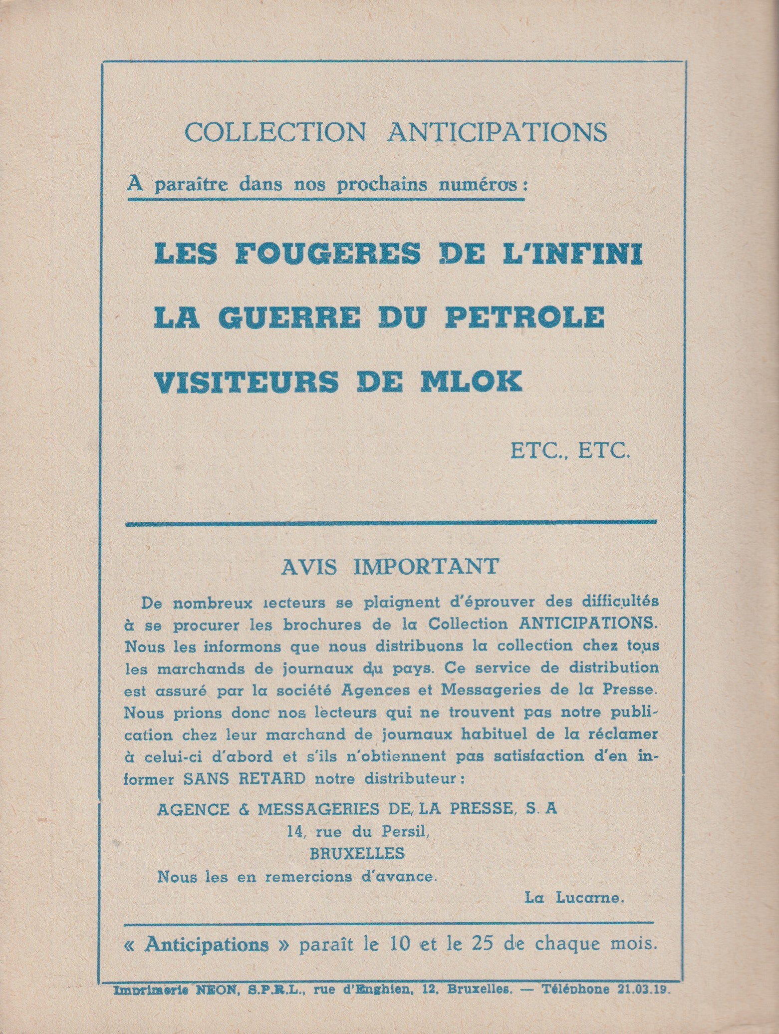 Livre science-fiction - Collection Anticipations - Livrets 1 à 13  - EO - 1945/1946- TBE- La Lucarne