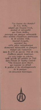 Livre science-fiction - Hadley Cantril/Orson Wells - La guerre des mondes/Récit radiographique original - EO - 1994 - Neuf - PEX