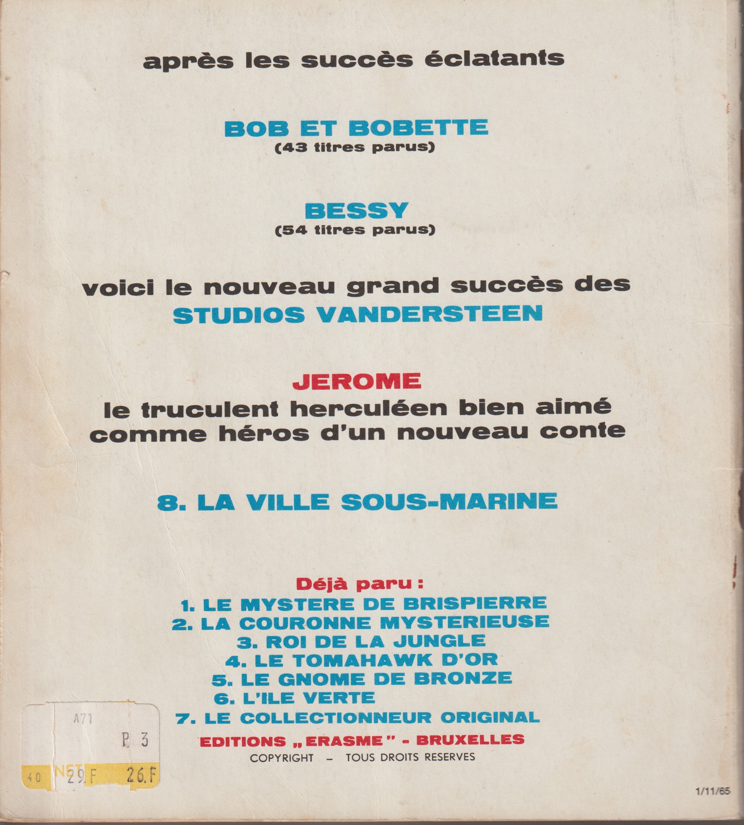 BD  Jérôme- La ville sous-marine - N°8 - EO- 1965 -TBE -Vandersteen