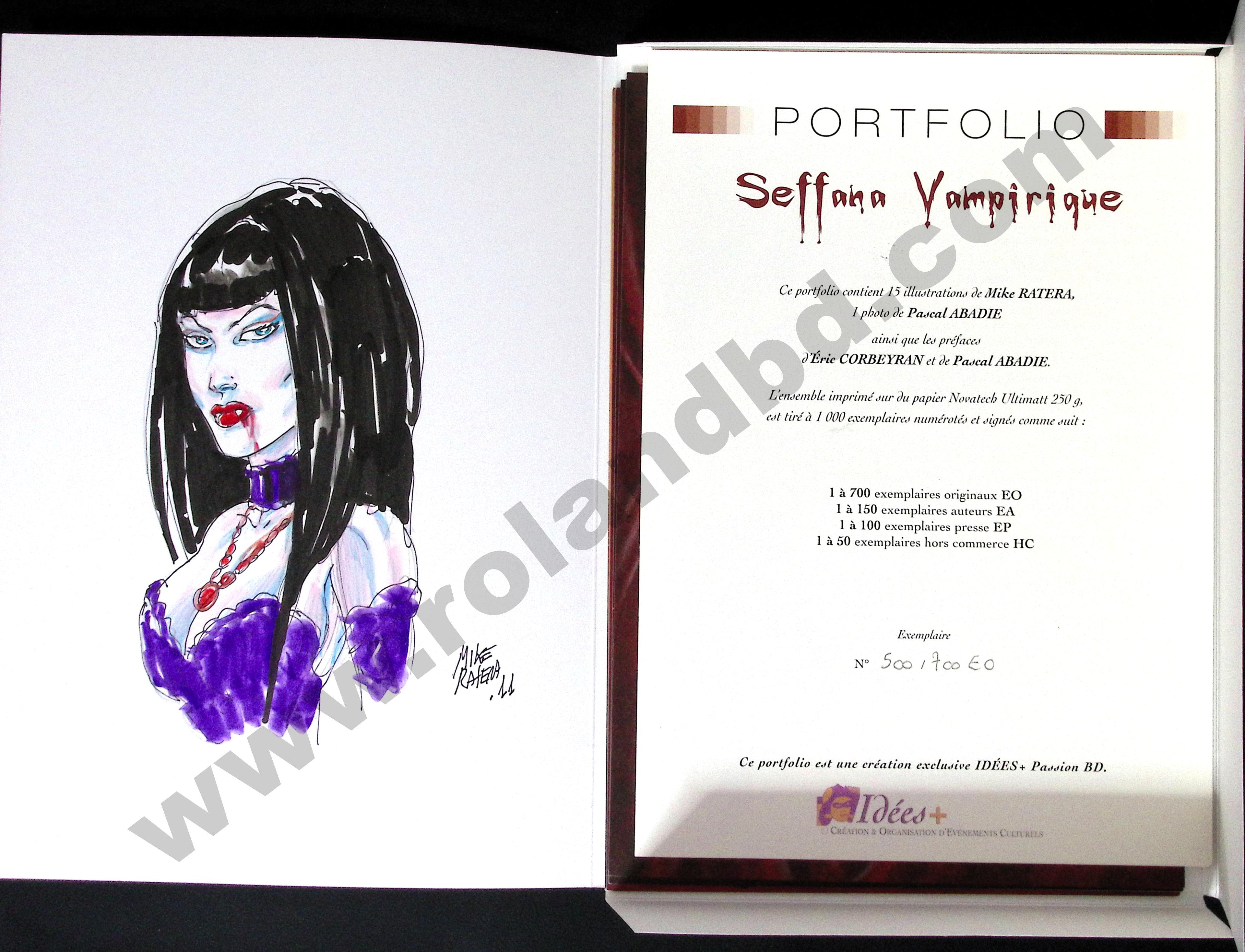 Bd dédicacée - Collection Plein vol - Seffana vampirique - Portfolio par Ratera et Sayago - EO - 2010 - TTBE - Idees +