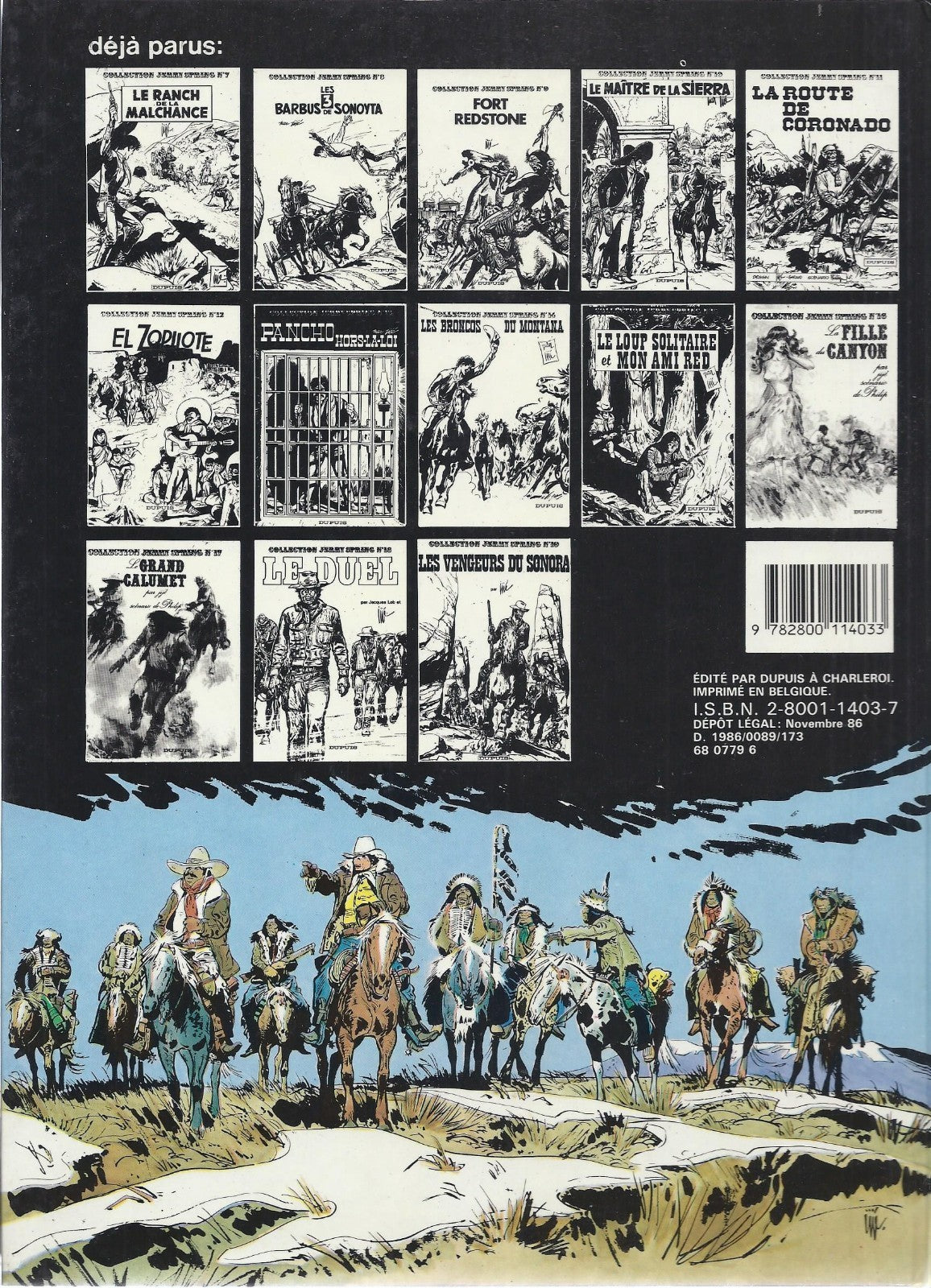 BD  jerry Spring - La passe des indiens - N°5- EO- cartonnée-1986 -TBE- Jijé