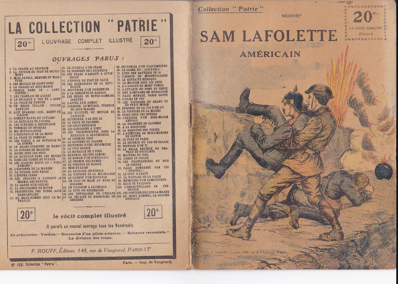 Collection Patrie - Sam Lafolette  - N°103-EO - 1919  TBE Midship