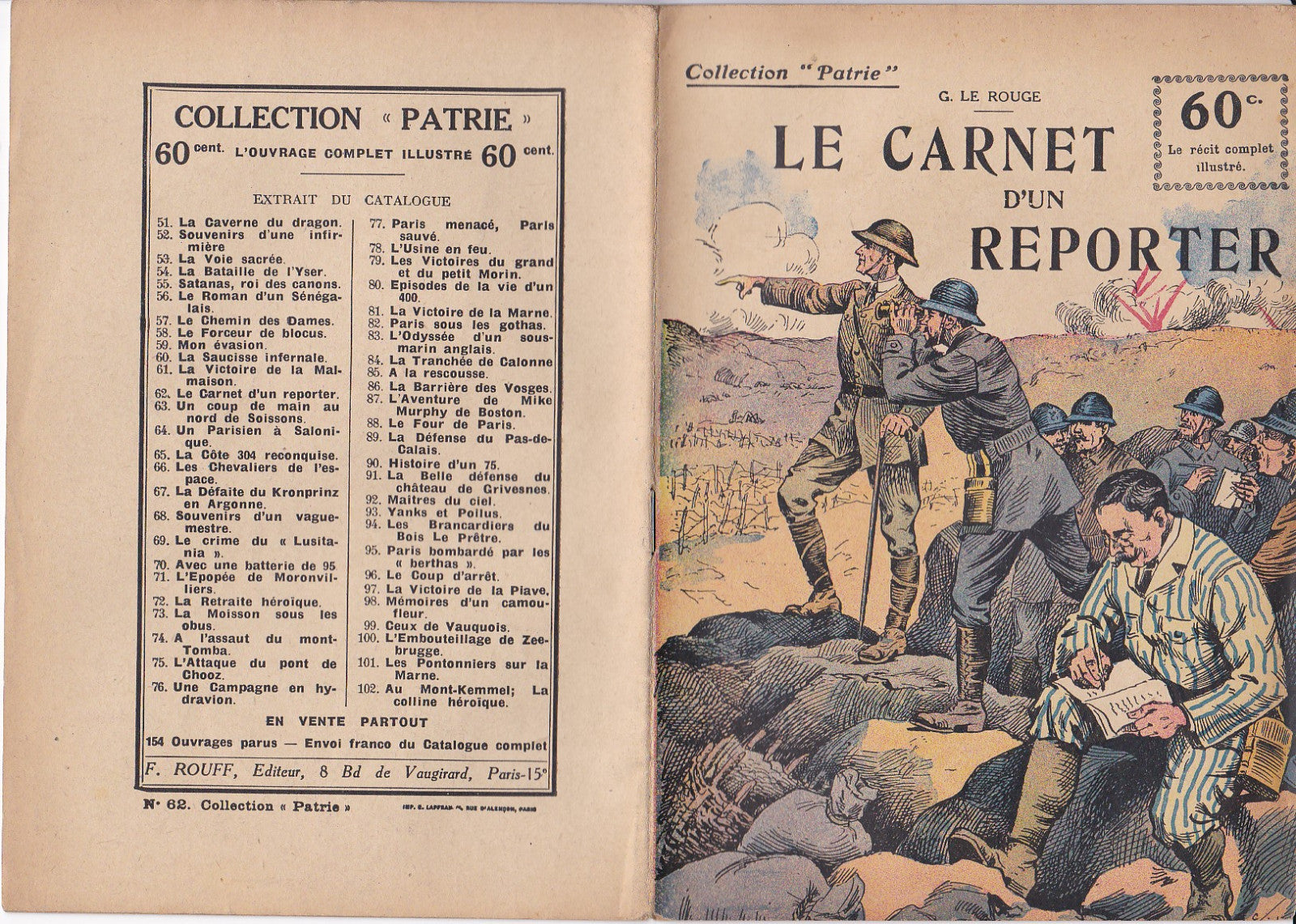 Collection Patrie - Le carnet d'un Reporter  - N°62-EO - 1918  TBE Le Rouge