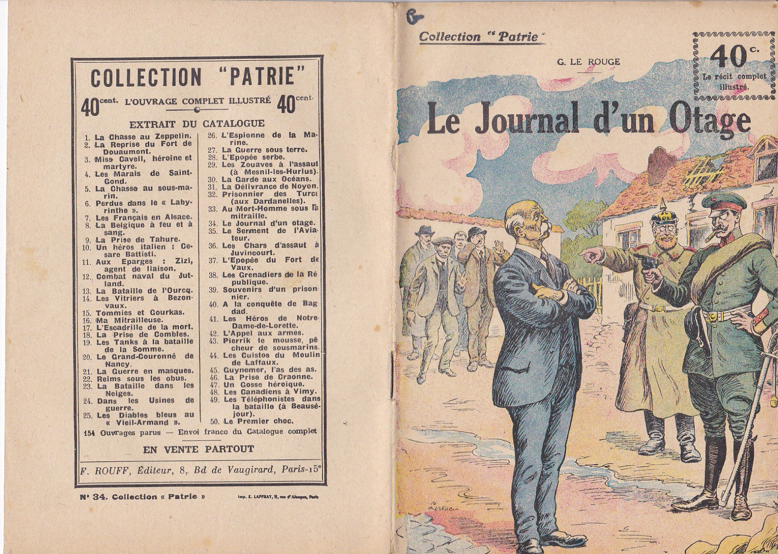 Collection Patrie - Le jounal d'un otage - N°34-EO - 1918  TBE Le Rouge