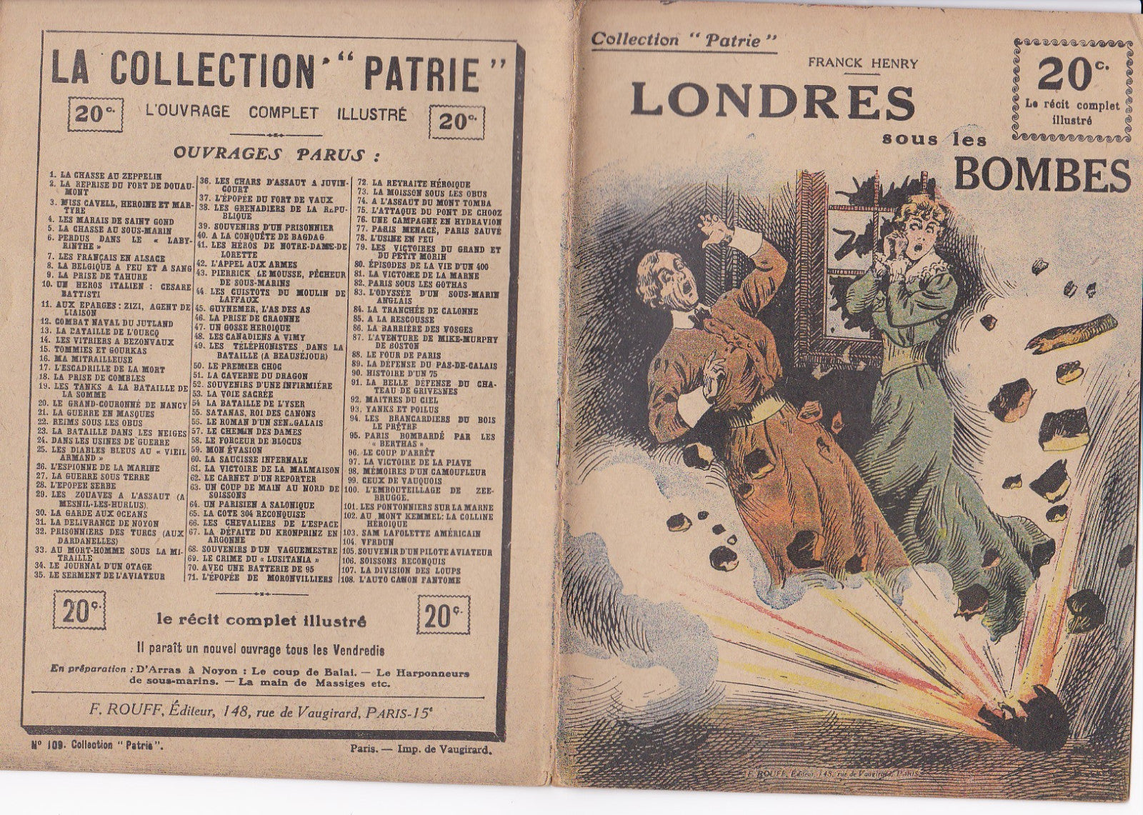 Collect. Patrie - LONDRES sous les bombes - N°109-EO - 1917  TBE Henry