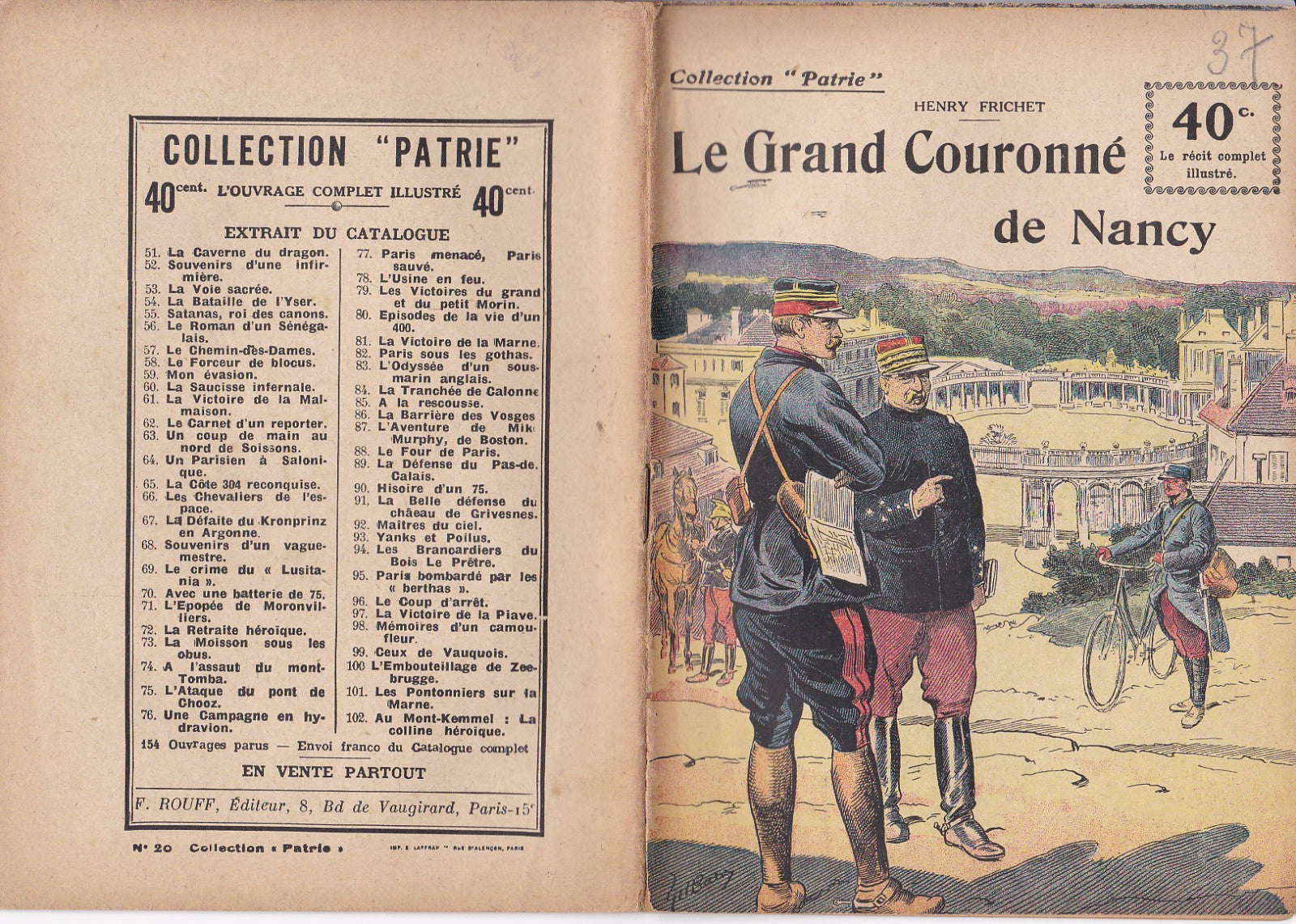 Collection Patrie - Le Grand Couronné de Nancy - N°20-EO - 1917  TBE Frichet