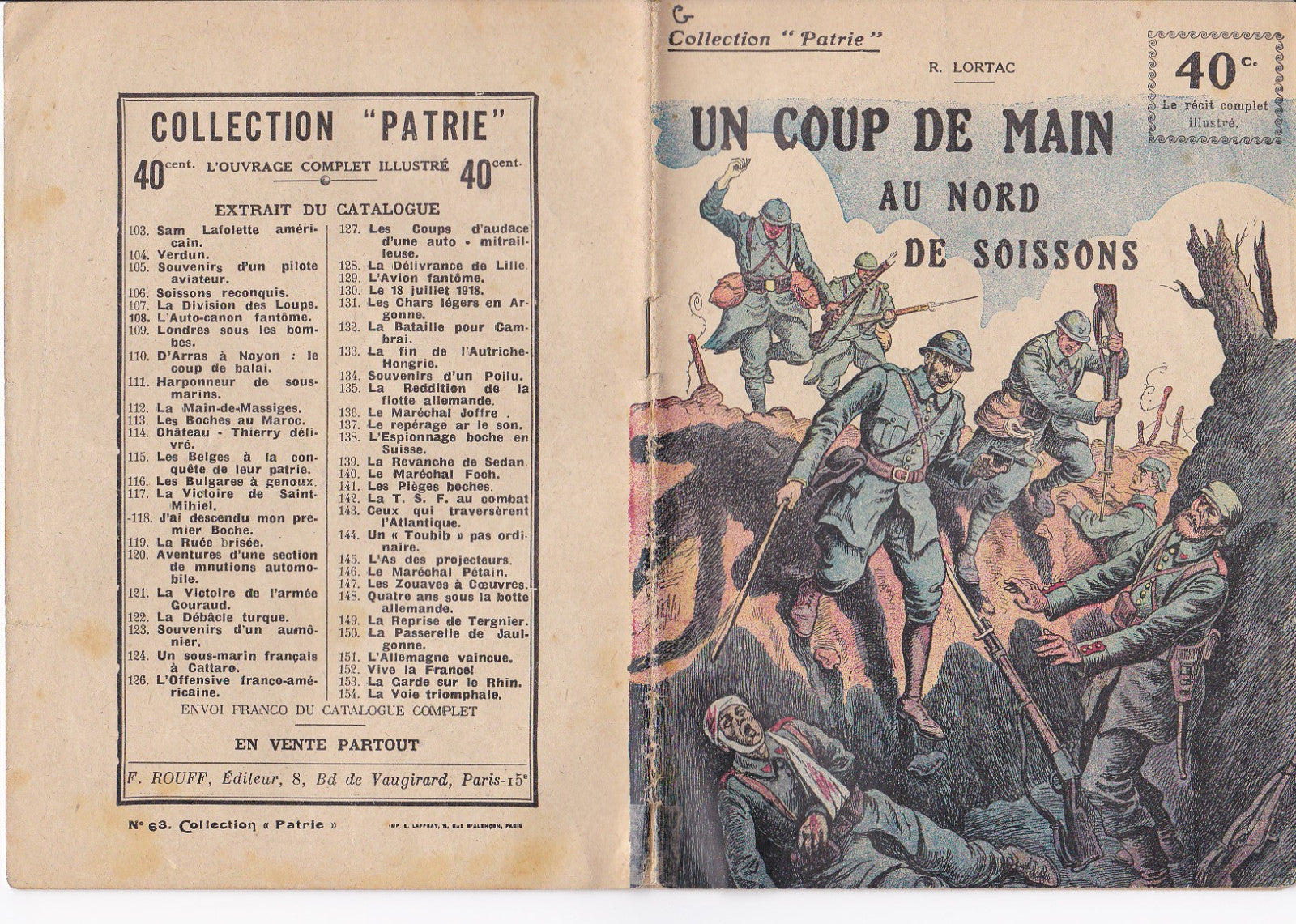 Collection Patrie - Un coup de main au nord de Soissons - N°63-EO - 1918  TBE Lortac