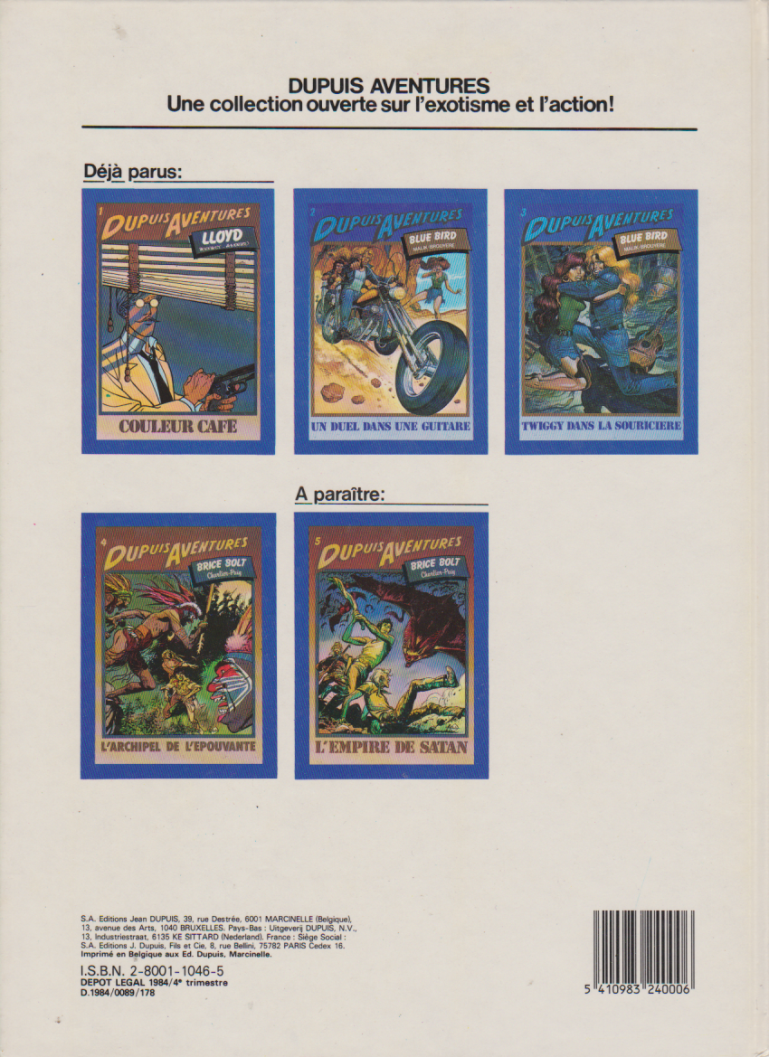 BD Brice Bolt-L'archipel de l'épouvante-N°5-Dupuis Aventure-EO-1985-TBE-Charlier