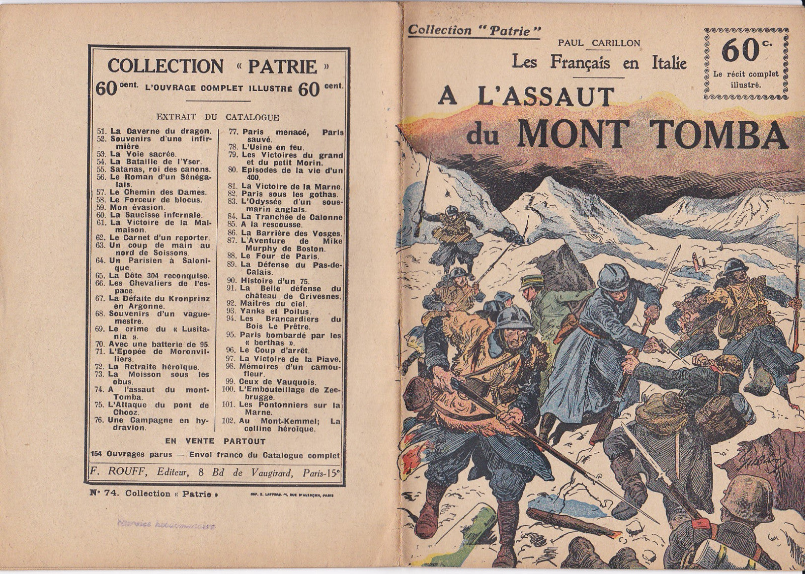Collection Patrie - Les Français en Italie (Tomba)- N°74-EO - 1918  TBE Carillon