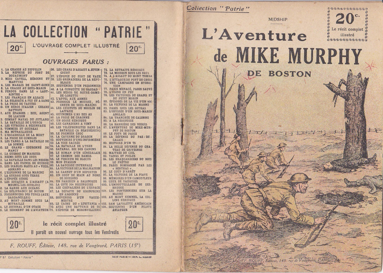 Collection Patrie - L'Aventure de M. Murphy de Boston - N°87-EO - 1918  TBE Midship