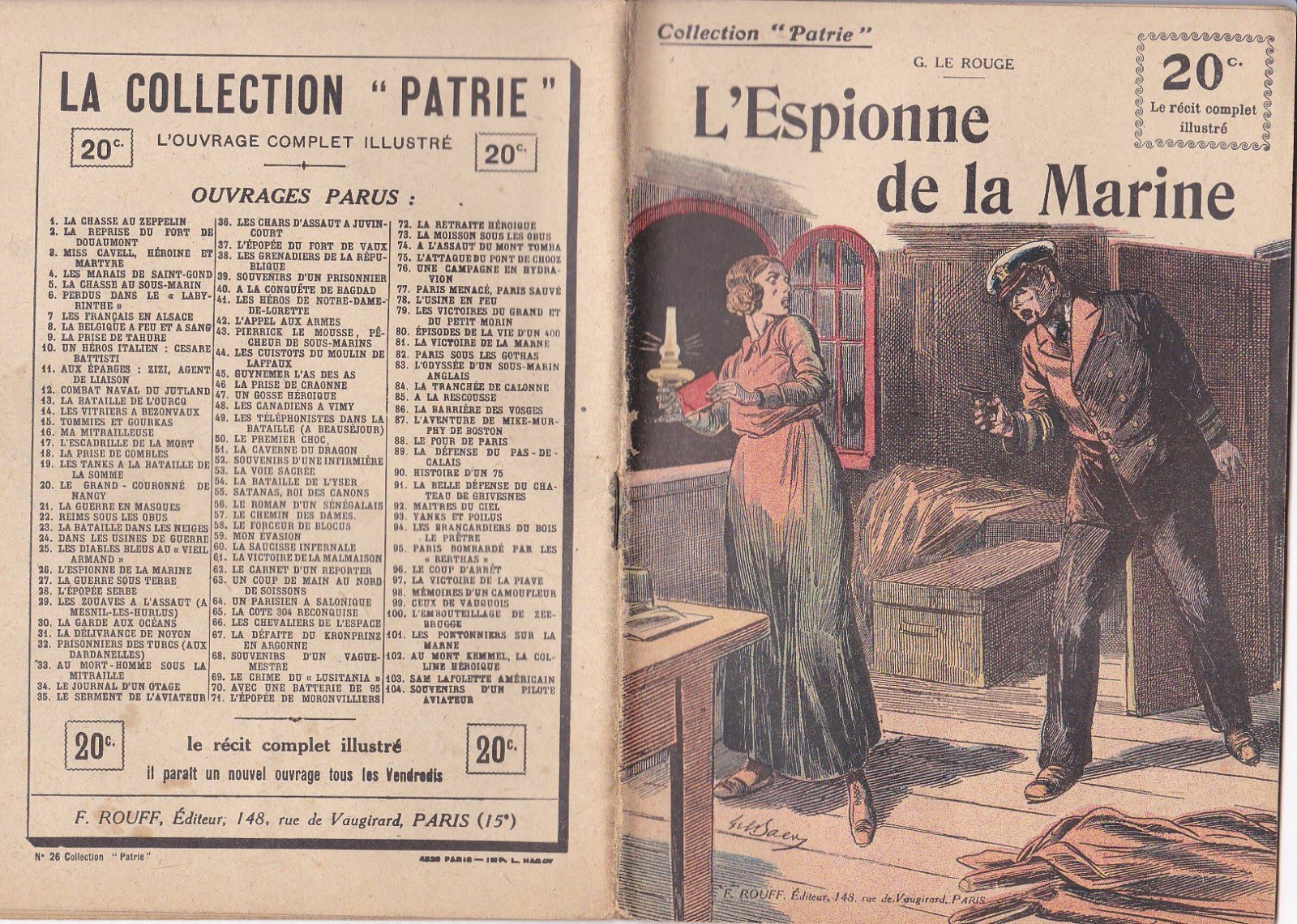 Collection Patrie - L'Espionne de la Marine - N°26-EO - 1917  TBE Le Rouge