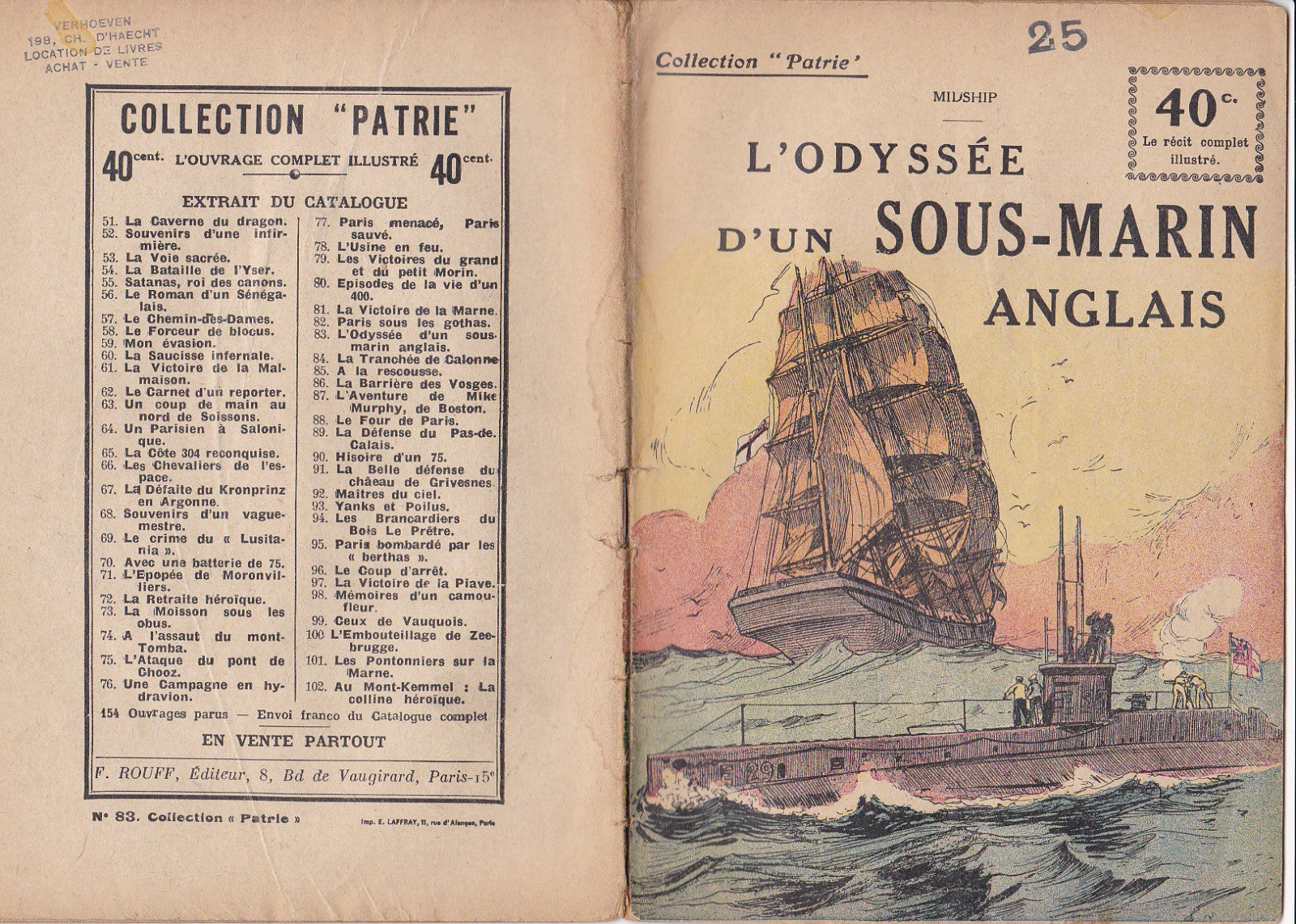Collection Patrie - L'odyssée d'un SOUS-MARIN Anglais - N°83-EO - 1918  TBE Midship