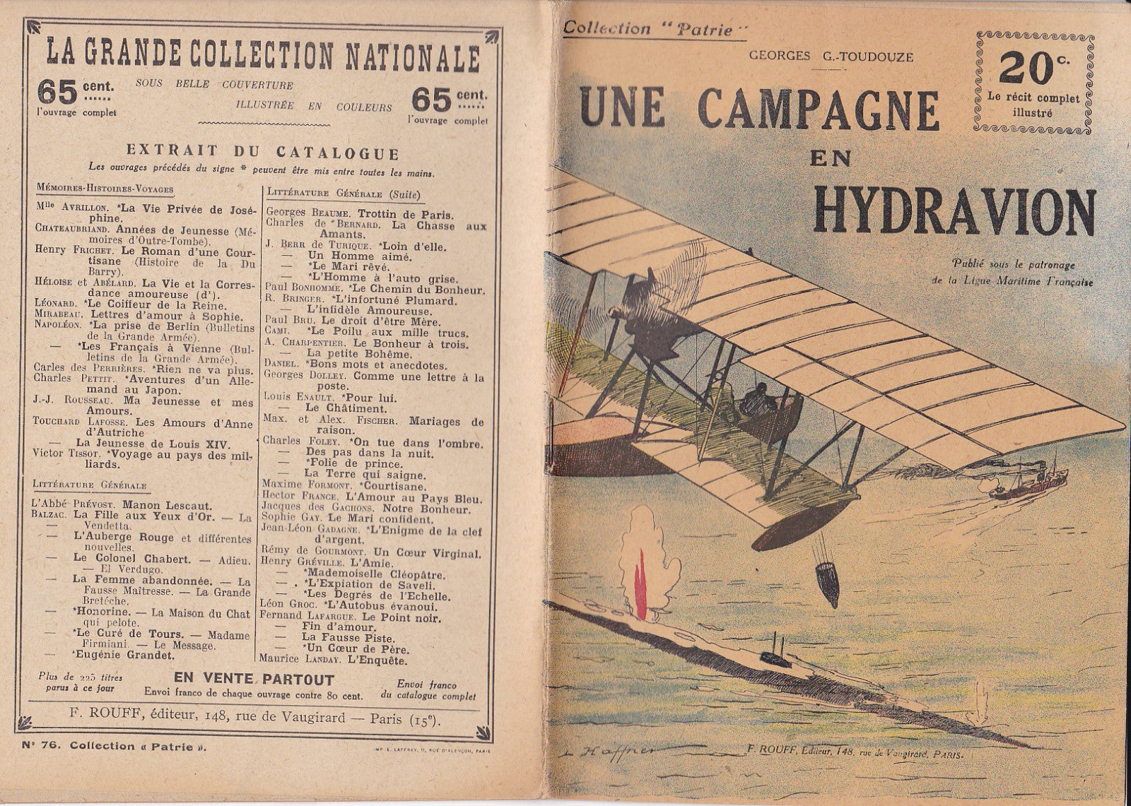 Patrie Collection - A Seaplane Campaign - N°76-EO - 1918  VGC Toudouze