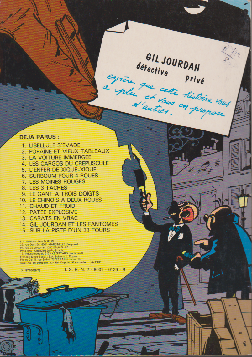 BD Gil Jourdan et les fantômes   - N°14- RE- Broché-1981 -TBE- Tillieux