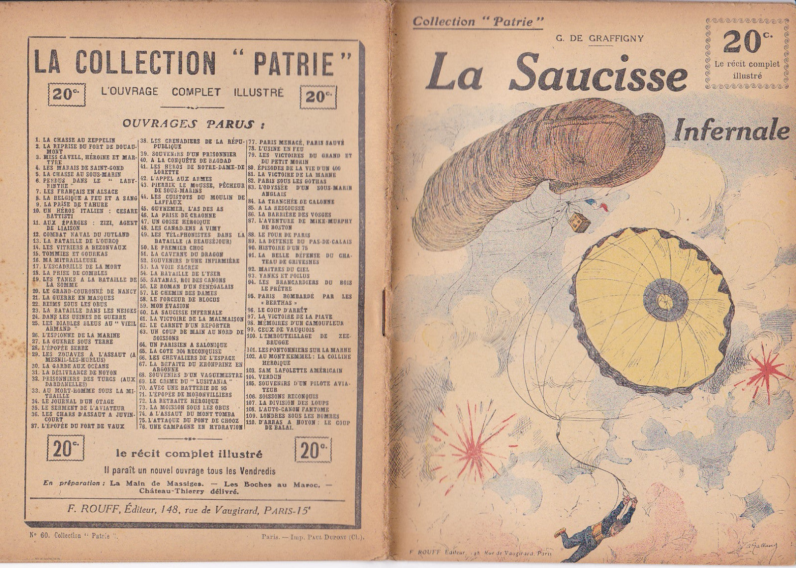 Collection Patrie - La saucisse infernale - N°60-EO - 1918  TBE De Graffigny