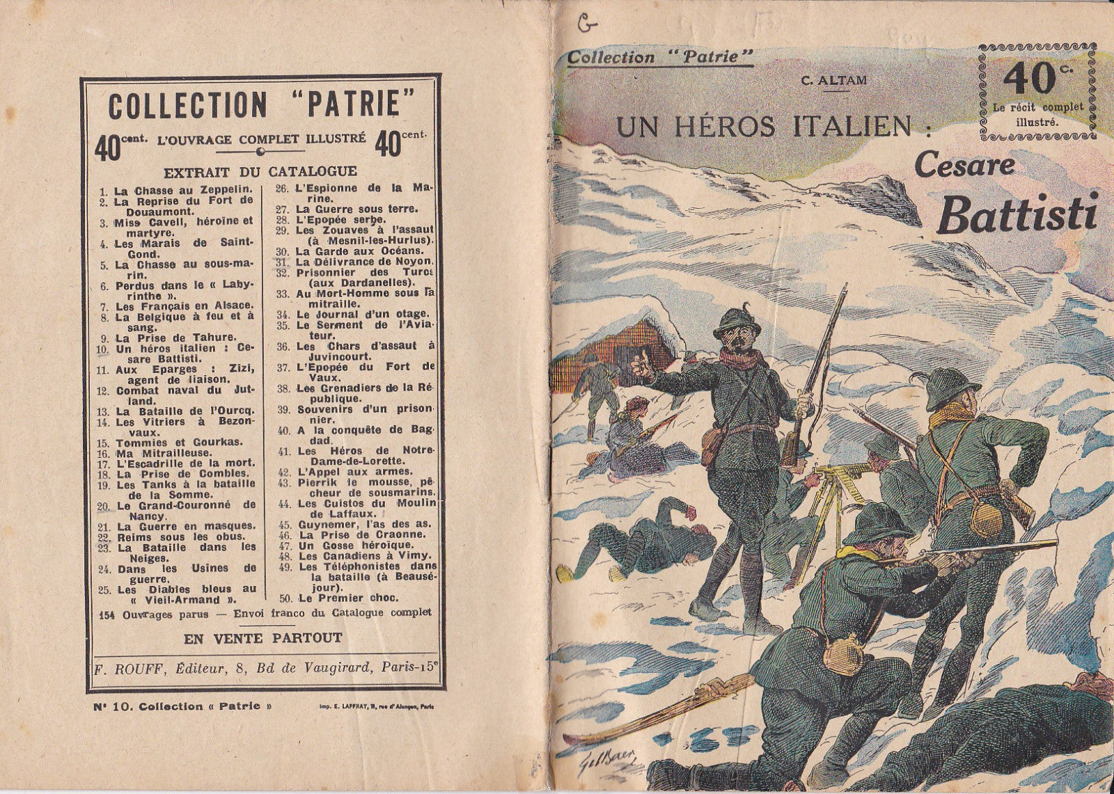 Collect. Patrie - Un héros Italien Cesare Battisti - N°10-EO - 1917  TBE Altam