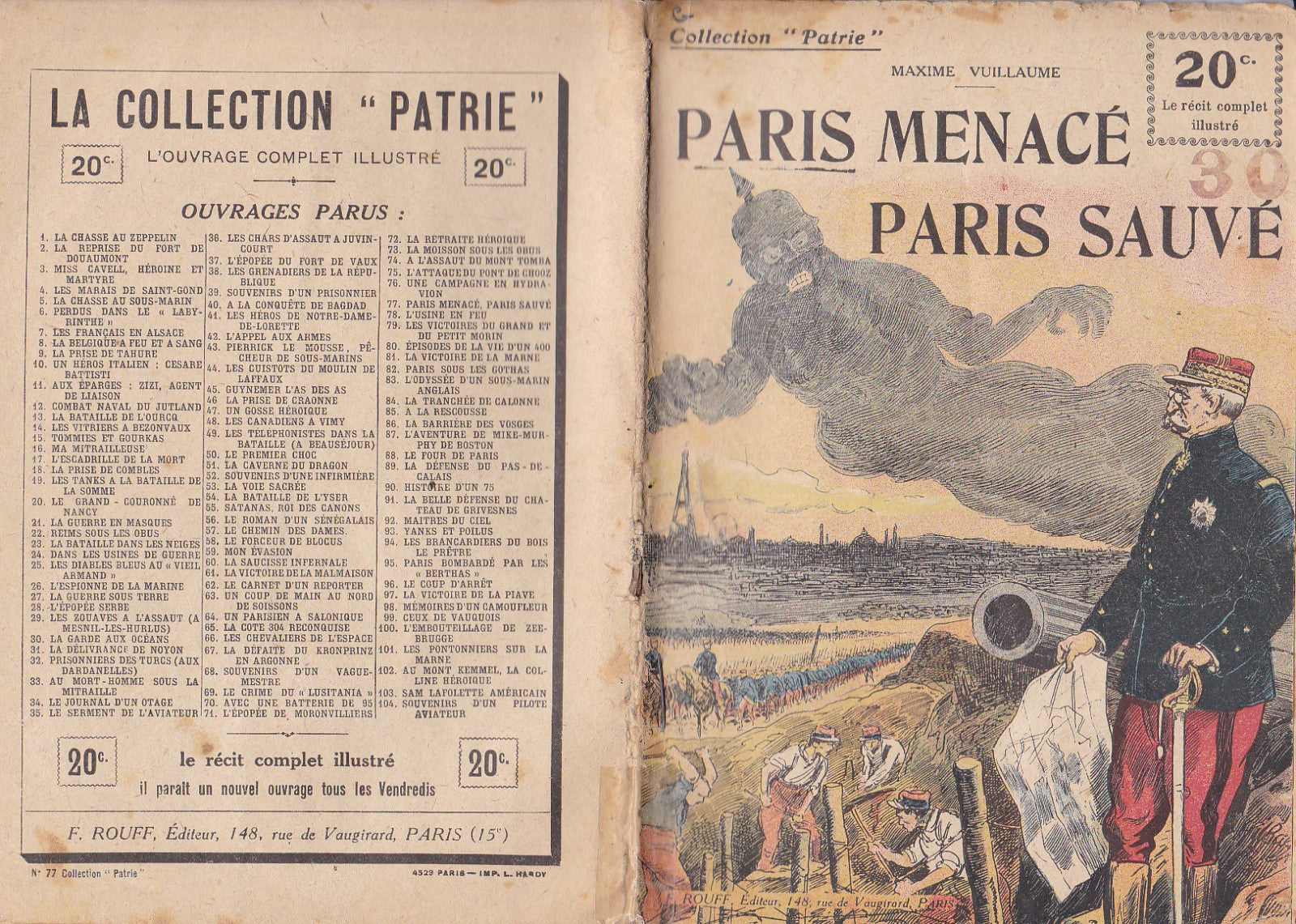 Collection Patrie - Paris menacé Paris sauvé - N°77-EO - 1918  TBE Vuillaume