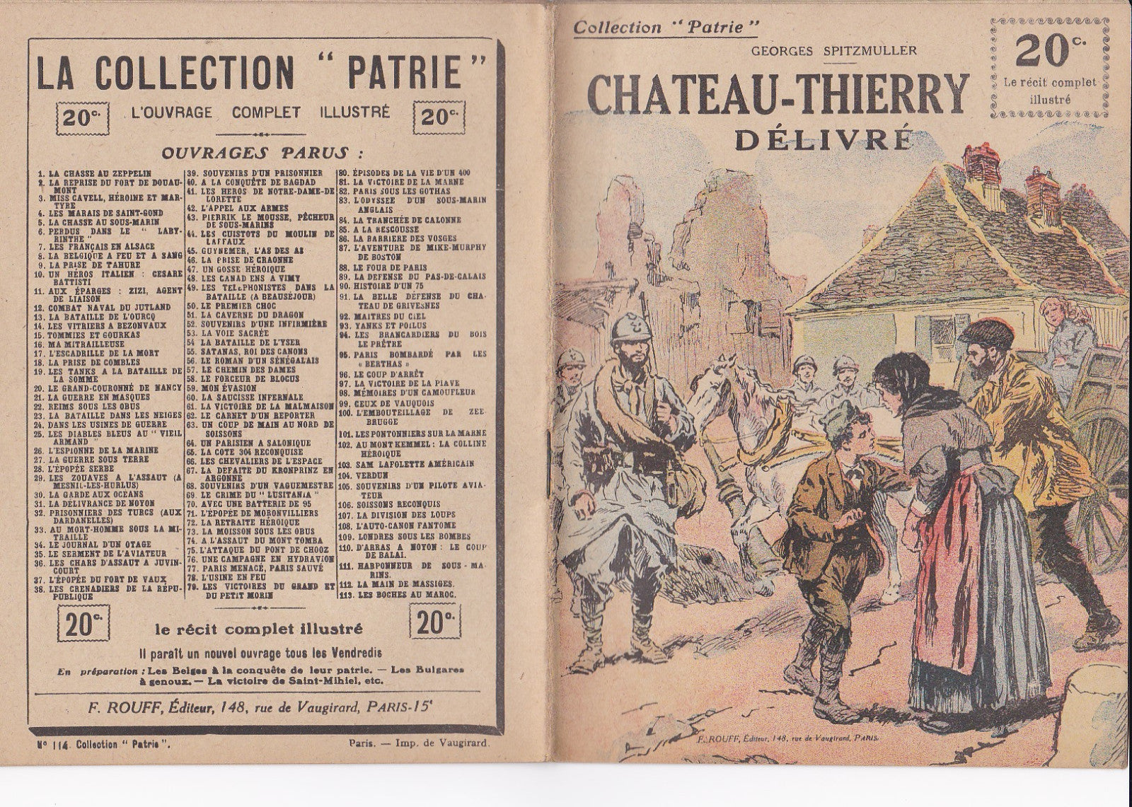 Collect. Patrie - Chateau-Thierry délivré - N°114-EO - 1919  TBE Spitzmuller